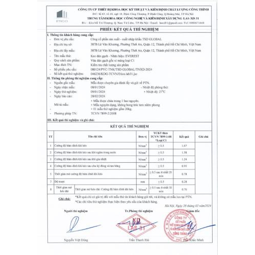 Phiếu kết quả thí nghiệm